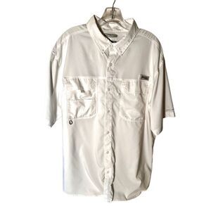 Columbia PFG Omni Shield Blood N Guts White Fishing Short Sleeve Shirt Mens Sz L